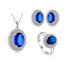 Blue Color Sapphire Wedding Jewelry Sets (CST0027-B)